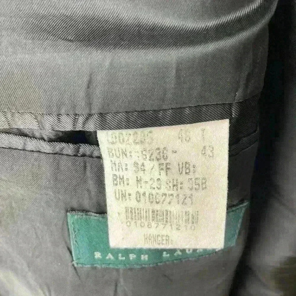 Vintage Lauren Ralph Lauren grey camel wool blazer three button front 46 Tall - Picture 3 of 5